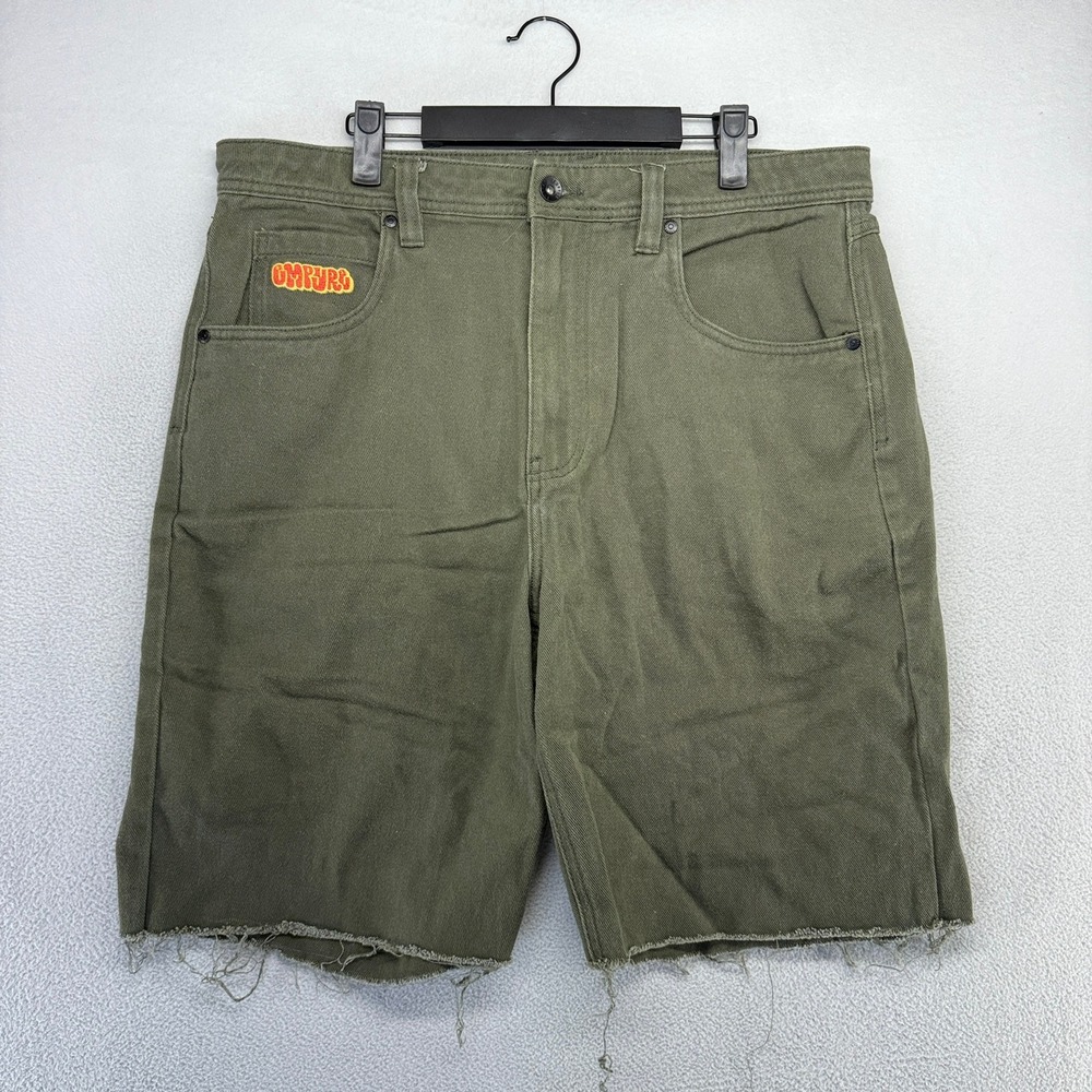 Empyre Jean Shorts Mens 34 Green Loose Cut Off Baggy Skater Cotton Denim Jorts
